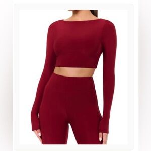 Naked Wardrobe Hourglass Boatneck Crop Top Dark Red Small
